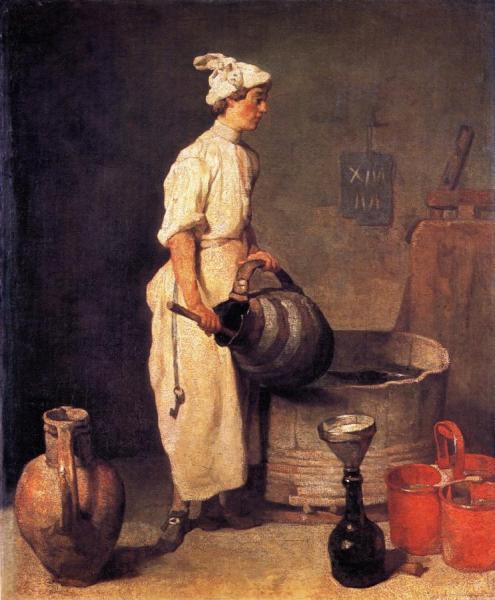 A Cellar Boy Cleaning A Large Jug by Jean-baptiste-simeon Chardin