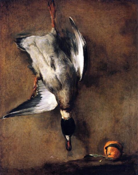 A Mallard Drake Hanging On A Wall And A Seville Orange by Jean-baptiste-simeon Chardin Oil Painting Reproductions