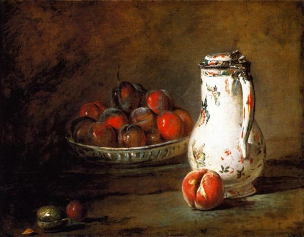 Jean-baptiste-simeon Chardin Bowl Of Plums, A Peach And Water Pitcher