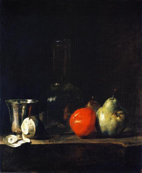Carafe Of Water, Silver Goblet, Peeled Lemon, Apple And Pears by Jean-baptiste-simeon Chardin Oil Painting Reproductions