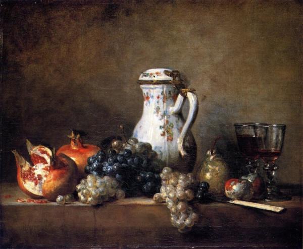 Grapes And Pomegranates by Jean-baptiste-simeon Chardin Oil Painting Reproductions