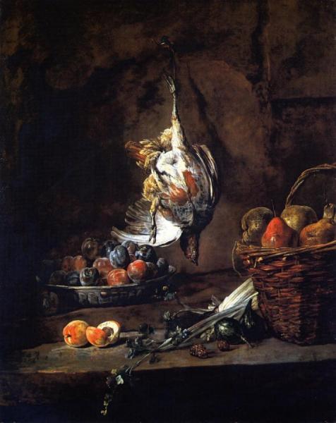 Partridge, Bowl Of Plums And Basket Of Pears by Jean-baptiste-simeon Chardin Oil Painting Reproductions
