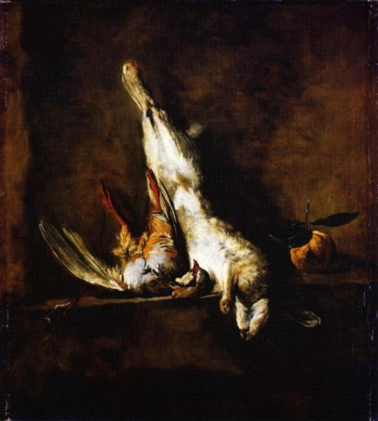 Rabbit With Red Partridge And Seville Orange by Jean-baptiste-simeon Chardin