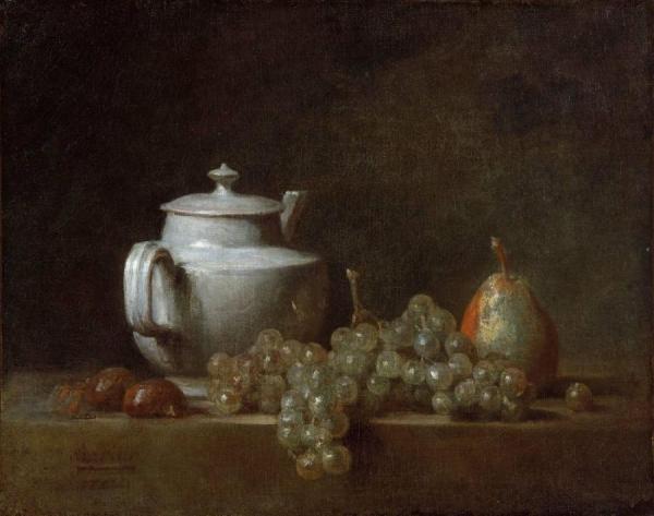 Still Life With A Teapot, Grapes, Chestnuts And A Pear by Jean-baptiste-simeon Chardin Oil Painting Reproductions