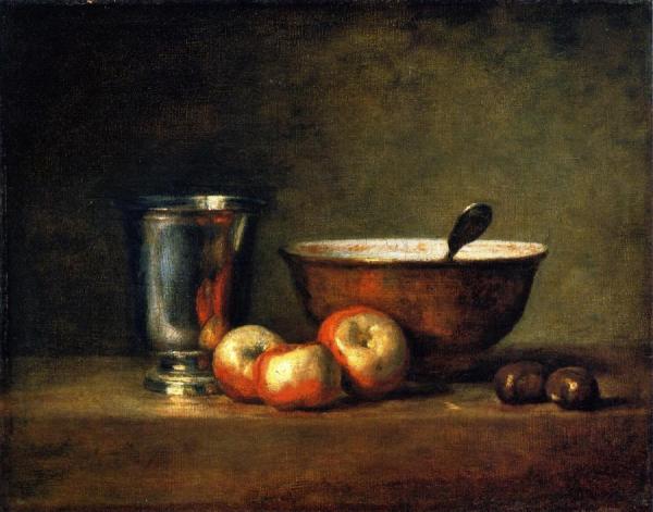 Three Apples, Two Chestnuts, Bowl And Silver Goblet by Jean-baptiste-simeon Chardin Oil Painting Reproductions
