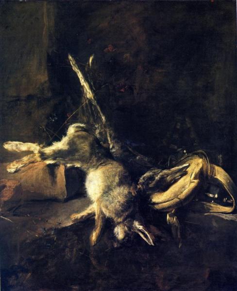 Two Rabbits With Game Bag And Powder Flask by Jean-baptiste-simeon Chardin