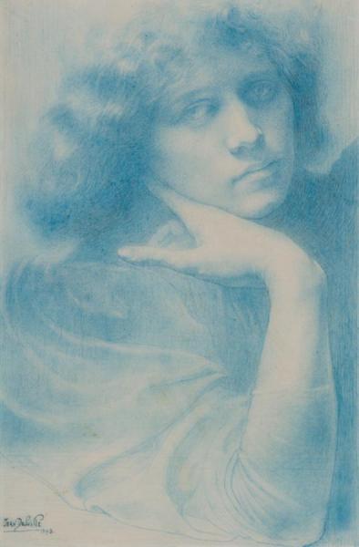 Portrait En Bleu De Madame Delville Ou Inspiration Ou La Muse(1893) by Jean Delville