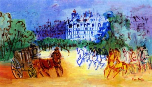 Carriage And Horsemen In The Bois De Boulogne by Jean Dufy