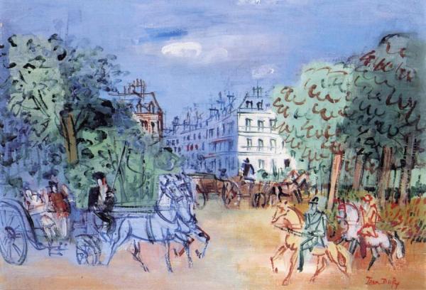 Carriages And Horsemen In The Bois De Boulogne by Jean Dufy