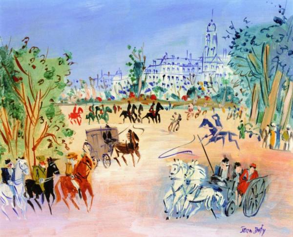 Carriages And Riders Near The Bois De Boulogne by Jean Dufy