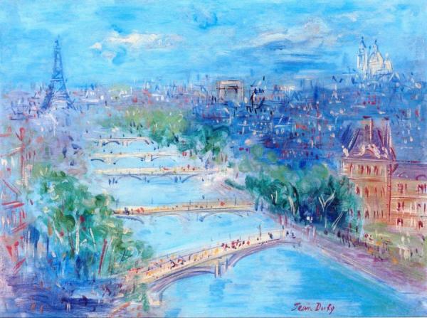 Jean Dufy Paris, The Bridges Over The Seine, View Towards The Eiffel Tower