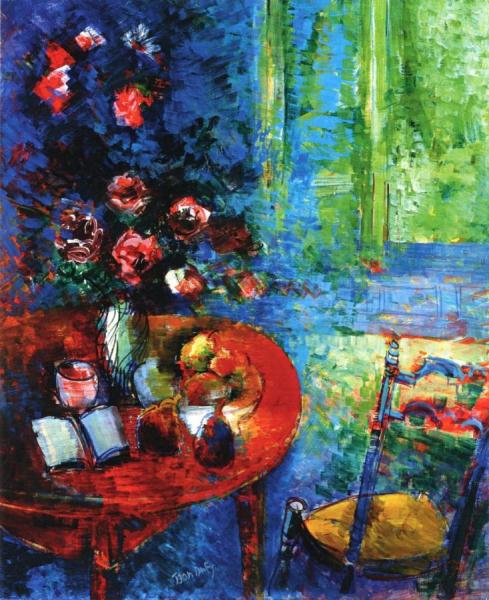Still Life And Bouquet Of Flowers In The Studio by Jean Dufy
