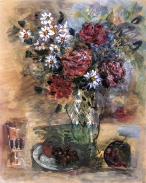 Still Life With Bouquet Of Roses And Daisies by Jean Dufy