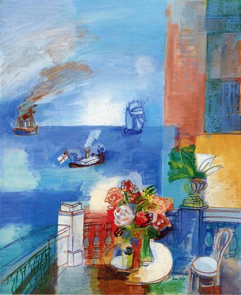 Terrace With Flowers At Villefranche-sur-mer by Jean Dufy