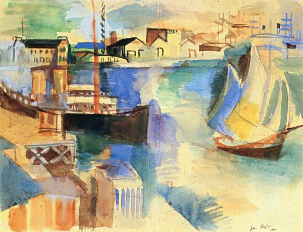 The La Manche Basin At Le Havre Sean From Tte Southampton Dock by Jean Dufy