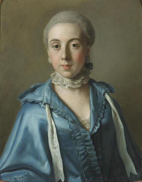 Jean Etienne Liotard A Portrait Of A Lady With A Blue Dress And Lace Collar