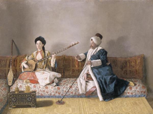 Portrait De M.levett Et Mlle Glavani Assis Sur Un Divan by Jean Etienne Liotard