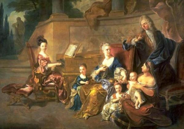 The Franqueville Family by Jean-franсois De Troy