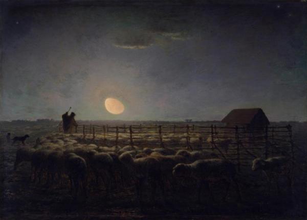 The Sheepfold,moonlight by Jean Francois Millet