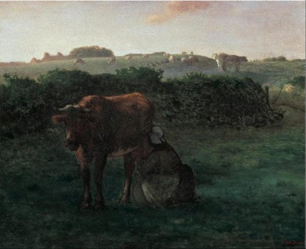 Woman Milking A Cow by Jean Francois Millet Oil Painting Reproductions