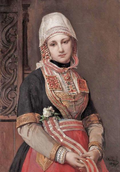A Young Girl In Folk Costume by Jean Francois Portaels