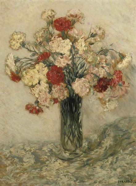 Carnations In A Vase by Jean-françois Raffaëlli