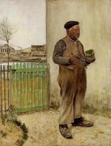 Man Having Just Painted His Fence by Jean-françois Raffaëlli