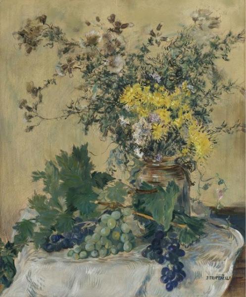 Still Life With Flowers And Grapes by Jean-françois Raffaëlli