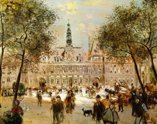 The Place De L'hotel De Ville by Jean-françois Raffaëlli