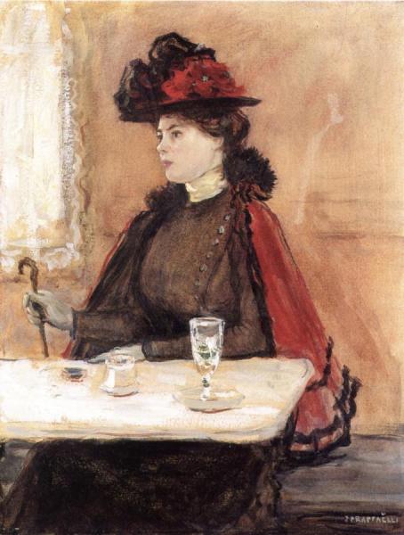 Jean-françois Raffaëlli Young Woman In A Cafe