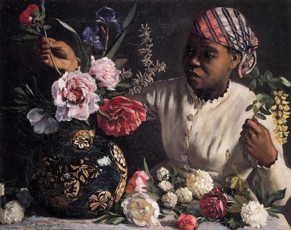 African Woman With Peonies by Jean Frederic Bazille