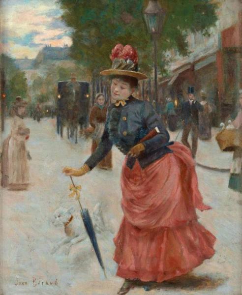 Boulevard Scene With An Elegant Lady by Jean Georges Beraud