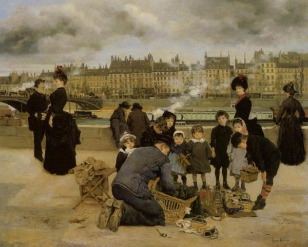 Children With A Toy Seller On The Quai Du Louvre by Jean Georges Beraud