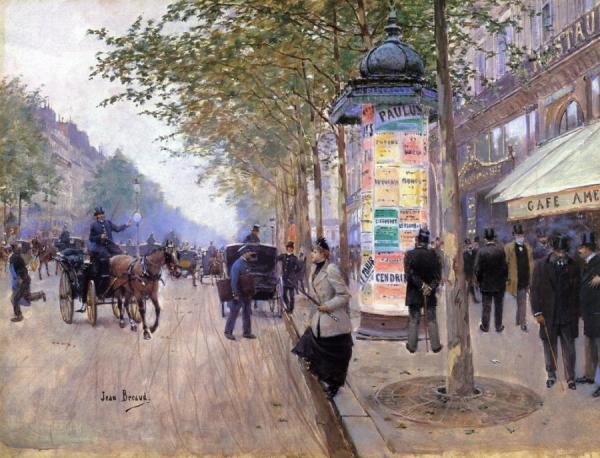Hailing A Cab Outside The Cafe Americain by Jean Georges Beraud