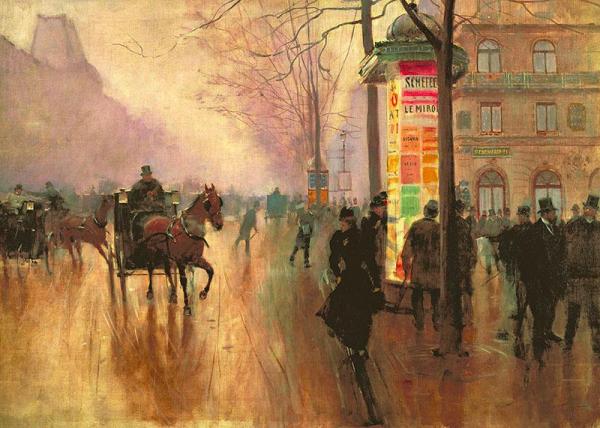 Voitures Sur Le Boulevard Des Italiens by Jean Georges Beraud