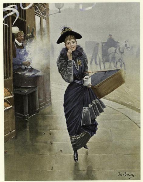 Woman Eating Roasted Nuts Walking Down A City Street, France by Jean Georges Beraud
