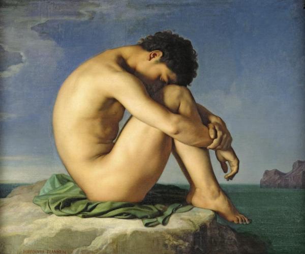 Naked Young Man Sitting By The Sea, 1836 by Jean Hippolyte Flandrin Oil Painting Reproductions