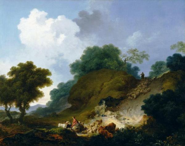 Landscape With Shepherds And Flock Of Sheep by Jean Honore Fragonard
