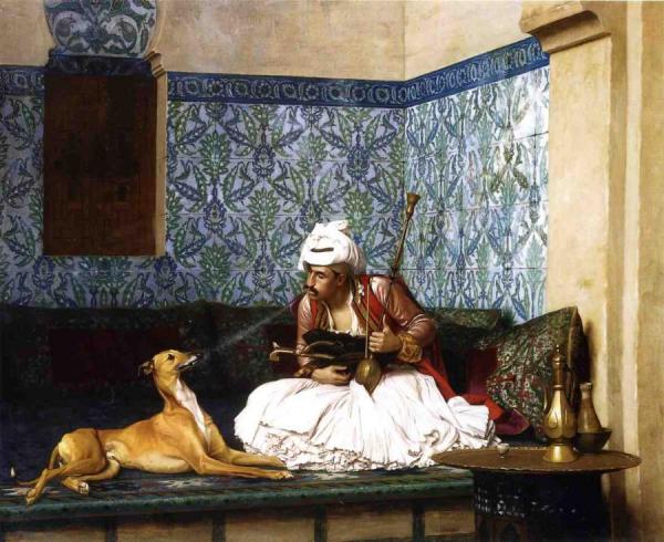 Arnaut Blowing Smoke In His Dog's Nose by Jean-léon Gérôme