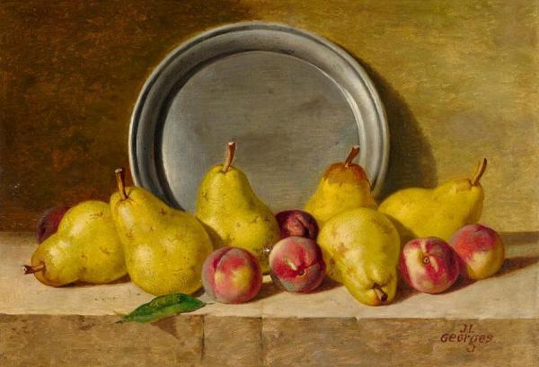 Still Life With Pears, Peaches And Pewter Plate by Jean Louis Georges Oil Painting Reproductions