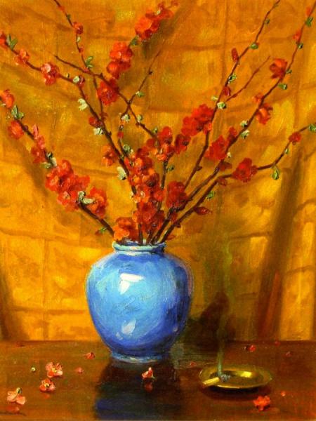 Blue Vase And Blossoms by Jean Mannheim