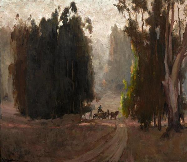 Farmer On Horse Drawn Cart Among Eucalyptus by Jean Mannheim