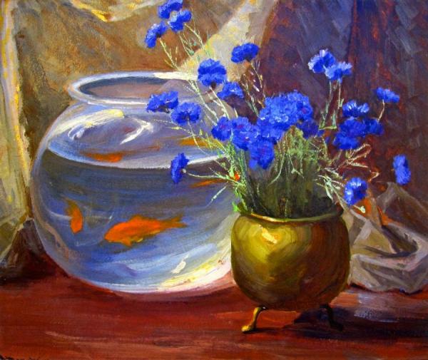 Goldfish Bowl And Flowers by Jean Mannheim