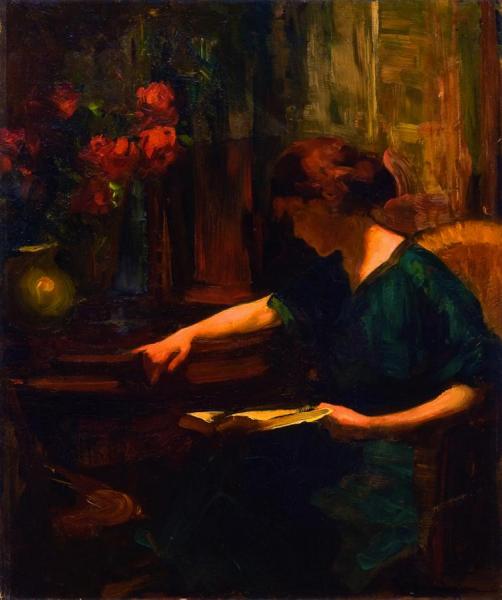 Lady In Green Reading by Jean Mannheim