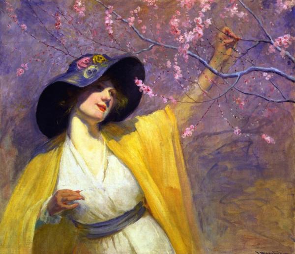 Picking Cherry Blossoms by Jean Mannheim Oil Painting Reproductions
