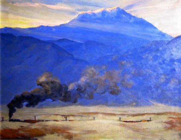 San Jacinto With Passing Train by Jean Mannheim