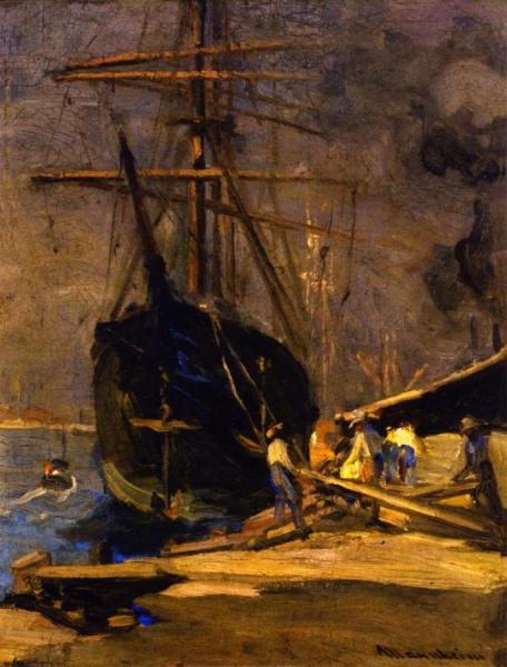 Unloading The Cargo by Jean Mannheim Oil Painting Reproductions