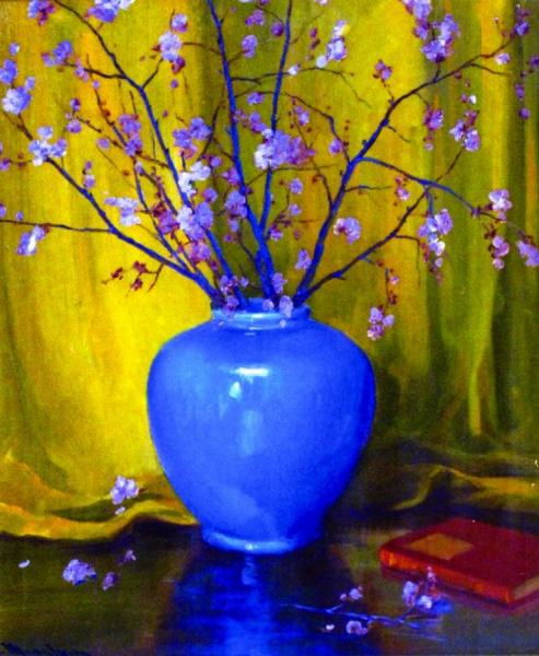 Vase And Cherry Blossoms by Jean Mannheim