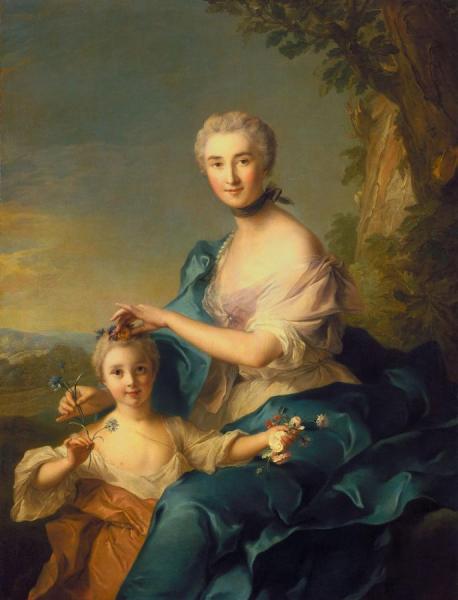 Madame Crozat De Thiers And Her Daughter by Jean-marc Nattier