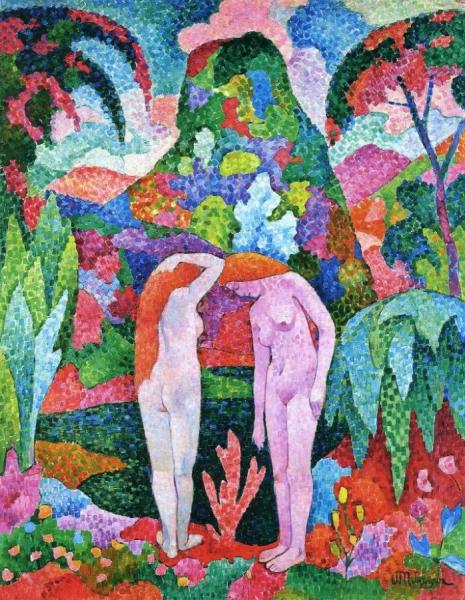 Bathers: Two Nudes In An Exotic Landscpe by Jean Metzinger